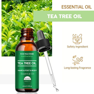 Tea tree essential oil for skin care, massage, shower, diffuser relaxing essential oil for face, body, nails, hair, skin care