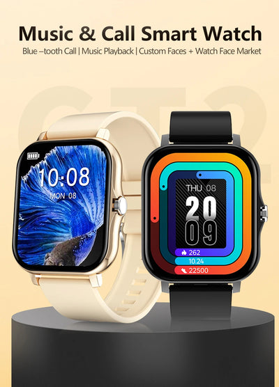 Smart watch with full touch screen, call, message reminder, music control and other functions, compatible with iPhone/android mo