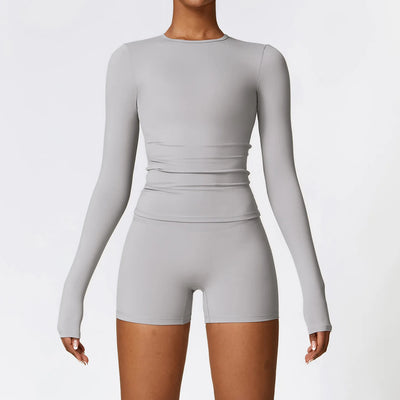 Yoga Sets Women Gym Clothing Fitness Long Sleeve Crop Tops + High Waist Leggings 2PCS Set Workout Sportswear Female Sports Suits