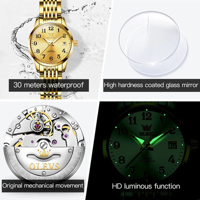 OLEVS 6666 Woman Watch Fashion Simple Digital Scale Ladies Watch Stainless Steel Waterproof Automatic Mechanical Watch for Women