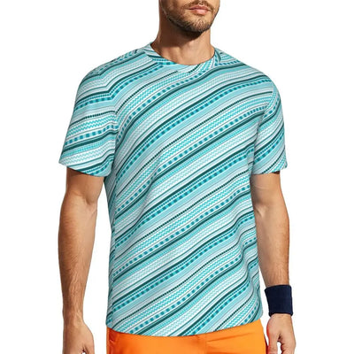 Gym T Shirt For Mens Retro Dots And Stripes T Shirts Fashion Blue Line Design Summer Tees O Neck Basic Graphic Clothes Plus Size