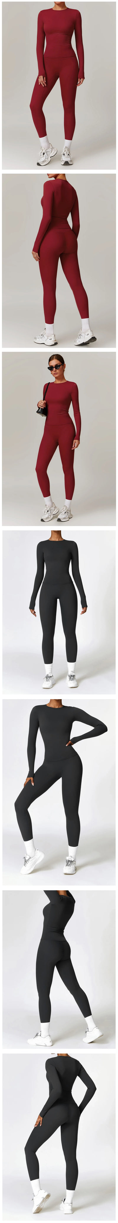 Yoga Sets Women Gym Clothing Fitness Long Sleeve Crop Tops + High Waist Leggings 2PCS Set Workout Sportswear Female Sports Suits
