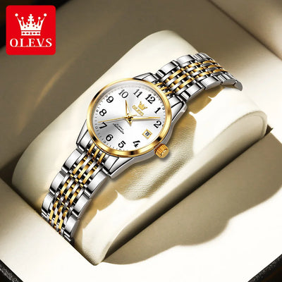OLEVS 6666 Woman Watch Fashion Simple Digital Scale Ladies Watch Stainless Steel Waterproof Automatic Mechanical Watch for Women