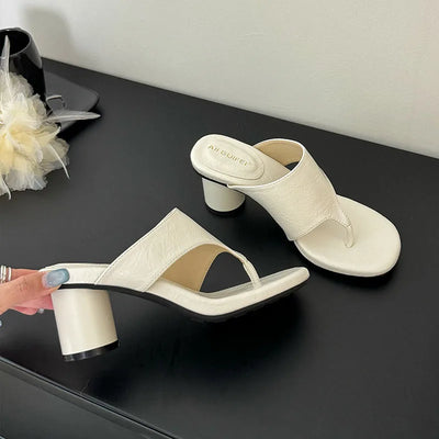 Red Footwear Fashion Round Heels Ladies Slippers Female Flip flops Elegant Women Heeled Slippers Sandals Slides Shoes Pumps