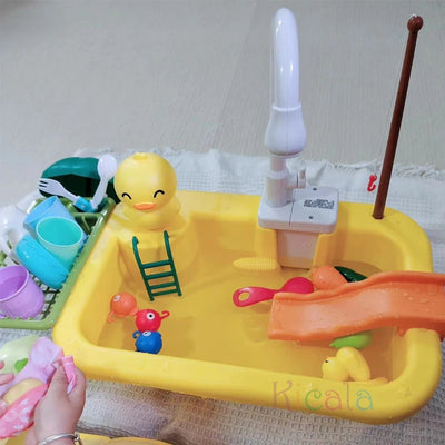 Kids Kitchen Sink Toys Electric Dishwasher Playing Toy With Running Water Pretend Play Food Fishing Toy Role Playing Girls Gift
