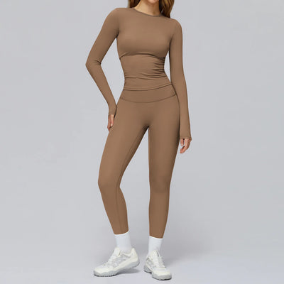 Yoga Sets Women Gym Clothing Fitness Long Sleeve Crop Tops + High Waist Leggings 2PCS Set Workout Sportswear Female Sports Suits