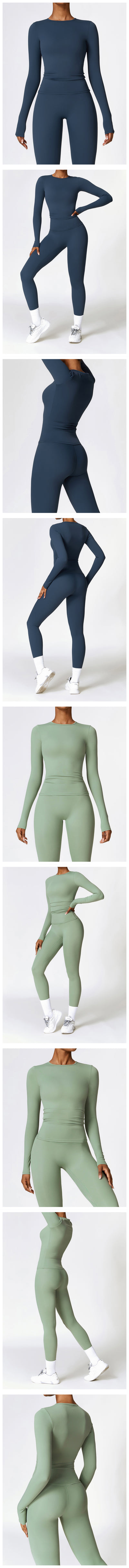 Yoga Sets Women Gym Clothing Fitness Long Sleeve Crop Tops + High Waist Leggings 2PCS Set Workout Sportswear Female Sports Suits