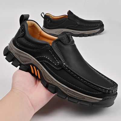 Retro Style Leather Loafers Mens Comfort Casual Shoes Breathable Male Driving Footwear Moccasin Travel Climbing Camping Footwear