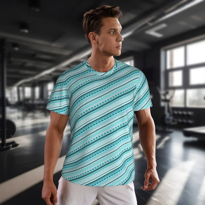 Gym T Shirt For Mens Retro Dots And Stripes T Shirts Fashion Blue Line Design Summer Tees O Neck Basic Graphic Clothes Plus Size