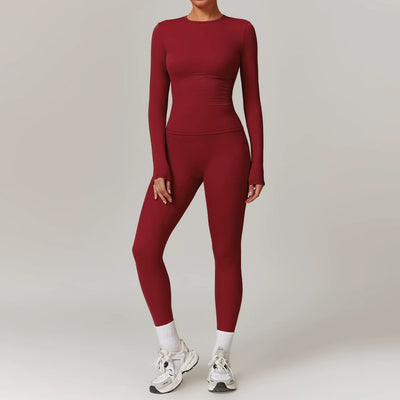 Yoga Sets Women Gym Clothing Fitness Long Sleeve Crop Tops + High Waist Leggings 2PCS Set Workout Sportswear Female Sports Suits