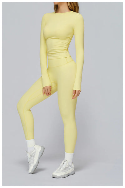 Yoga Sets Women Gym Clothing Fitness Long Sleeve Crop Tops + High Waist Leggings 2PCS Set Workout Sportswear Female Sports Suits