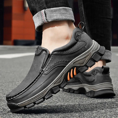 Retro Style Leather Loafers Mens Comfort Casual Shoes Breathable Male Driving Footwear Moccasin Travel Climbing Camping Footwear