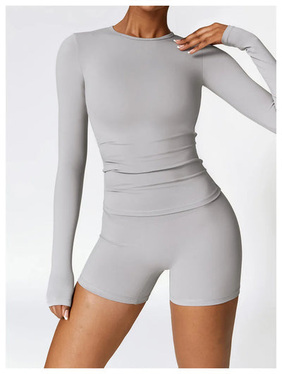 Yoga Sets Women Gym Clothing Fitness Long Sleeve Crop Tops + High Waist Leggings 2PCS Set Workout Sportswear Female Sports Suits