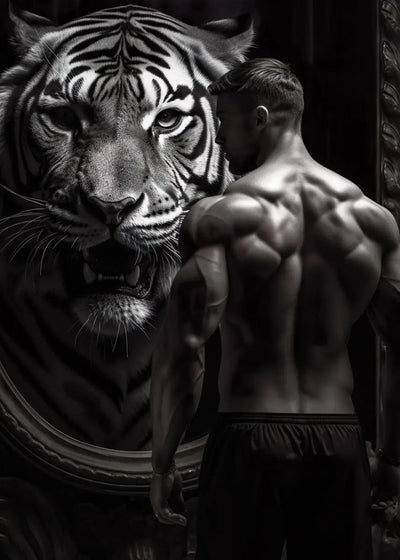 Gym Motivation Muscle Man with Tiger Bodybuilding Fitness Art Poster Canvas Painting Wall Print Picture for Home Gym Decor