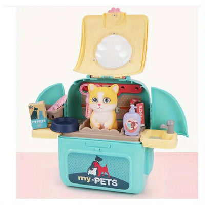 Pet Care Play Set Doctor Kit for Kids, Doctor Pretend Play Vet Dog Grooming Toys Puppy Dog Carrier Feeding Dog Backpack