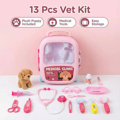 Kids Doctor Kit Pet Care Role Play Toy Set Simulation Suitcase Clinic Carry Case Educational Gift for Children
