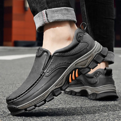 Retro Style Leather Loafers Mens Comfort Casual Shoes Breathable Male Driving Footwear Moccasin Travel Climbing Camping Footwear