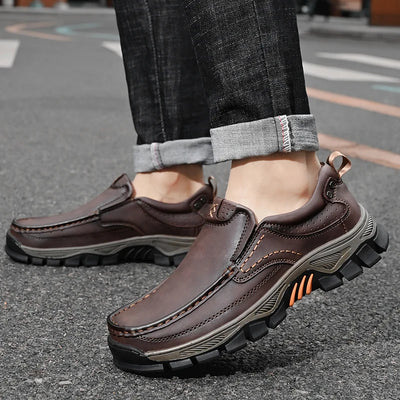 Retro Style Leather Loafers Mens Comfort Casual Shoes Breathable Male Driving Footwear Moccasin Travel Climbing Camping Footwear