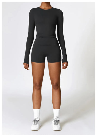 Yoga Sets Women Gym Clothing Fitness Long Sleeve Crop Tops + High Waist Leggings 2PCS Set Workout Sportswear Female Sports Suits