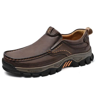 Retro Style Leather Loafers Mens Comfort Casual Shoes Breathable Male Driving Footwear Moccasin Travel Climbing Camping Footwear