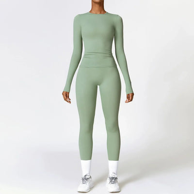 Yoga Sets Women Gym Clothing Fitness Long Sleeve Crop Tops + High Waist Leggings 2PCS Set Workout Sportswear Female Sports Suits