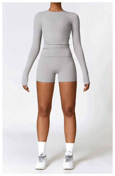 Yoga Sets Women Gym Clothing Fitness Long Sleeve Crop Tops + High Waist Leggings 2PCS Set Workout Sportswear Female Sports Suits