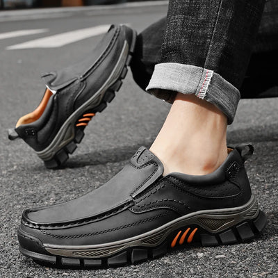 Retro Style Leather Loafers Mens Comfort Casual Shoes Breathable Male Driving Footwear Moccasin Travel Climbing Camping Footwear