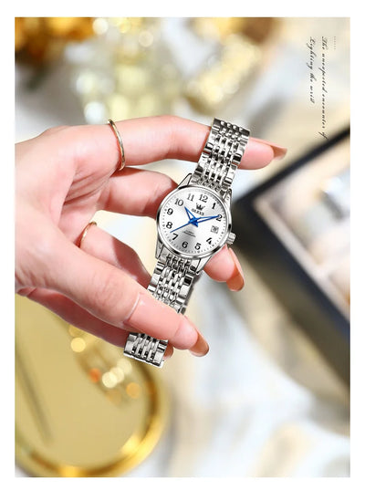OLEVS 6666 Woman Watch Fashion Simple Digital Scale Ladies Watch Stainless Steel Waterproof Automatic Mechanical Watch for Women