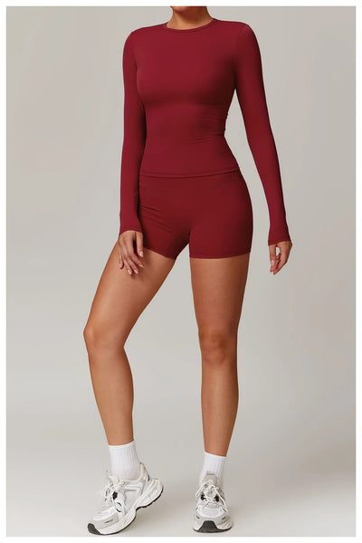 Yoga Sets Women Gym Clothing Fitness Long Sleeve Crop Tops + High Waist Leggings 2PCS Set Workout Sportswear Female Sports Suits