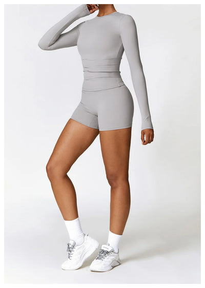 Yoga Sets Women Gym Clothing Fitness Long Sleeve Crop Tops + High Waist Leggings 2PCS Set Workout Sportswear Female Sports Suits