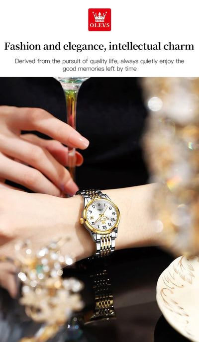 OLEVS 6666 Woman Watch Fashion Simple Digital Scale Ladies Watch Stainless Steel Waterproof Automatic Mechanical Watch for Women