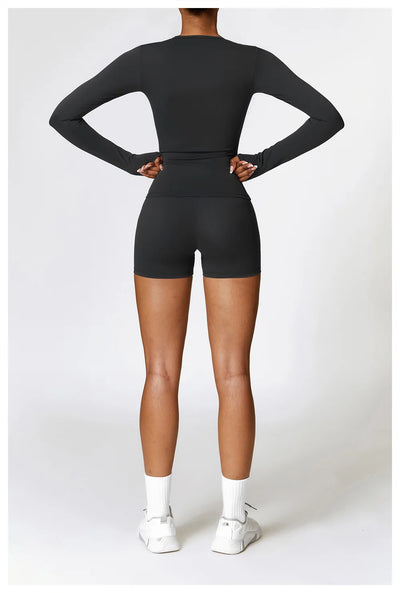 Yoga Sets Women Gym Clothing Fitness Long Sleeve Crop Tops + High Waist Leggings 2PCS Set Workout Sportswear Female Sports Suits