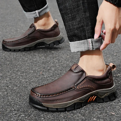 Retro Style Leather Loafers Mens Comfort Casual Shoes Breathable Male Driving Footwear Moccasin Travel Climbing Camping Footwear