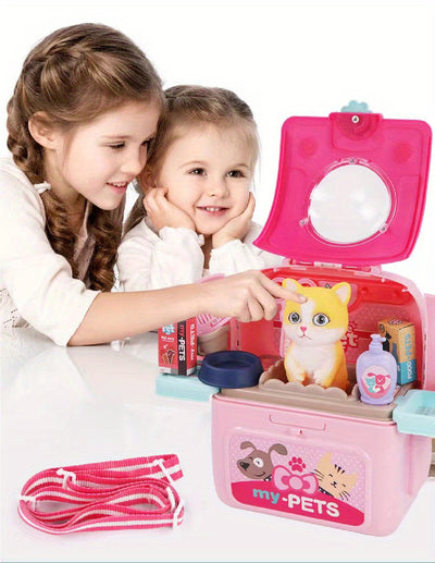 Pet Care Play Set Doctor Kit for Kids, Doctor Pretend Play Vet Dog Grooming Toys Puppy Dog Carrier Feeding Dog Backpack