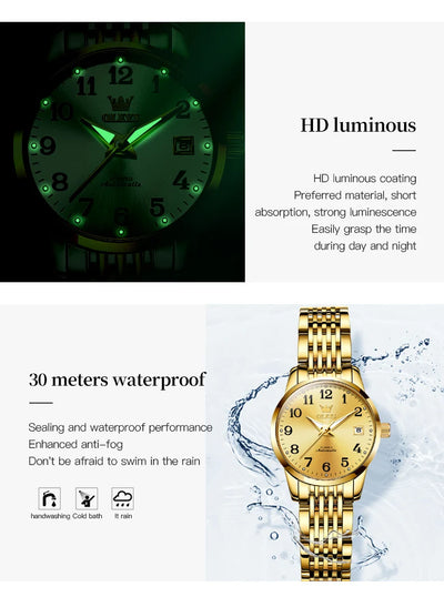 OLEVS 6666 Woman Watch Fashion Simple Digital Scale Ladies Watch Stainless Steel Waterproof Automatic Mechanical Watch for Women
