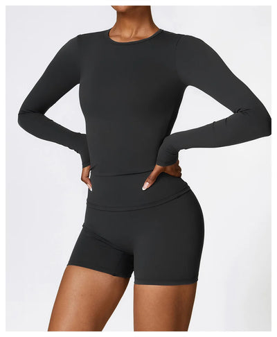 Yoga Sets Women Gym Clothing Fitness Long Sleeve Crop Tops + High Waist Leggings 2PCS Set Workout Sportswear Female Sports Suits