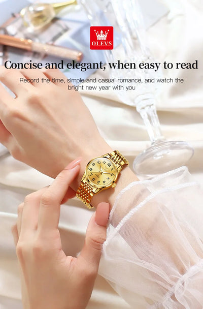 OLEVS 6666 Woman Watch Fashion Simple Digital Scale Ladies Watch Stainless Steel Waterproof Automatic Mechanical Watch for Women
