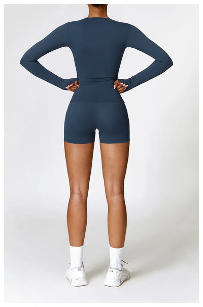 Yoga Sets Women Gym Clothing Fitness Long Sleeve Crop Tops + High Waist Leggings 2PCS Set Workout Sportswear Female Sports Suits