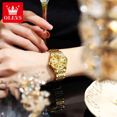 OLEVS 6666 Woman Watch Fashion Simple Digital Scale Ladies Watch Stainless Steel Waterproof Automatic Mechanical Watch for Women