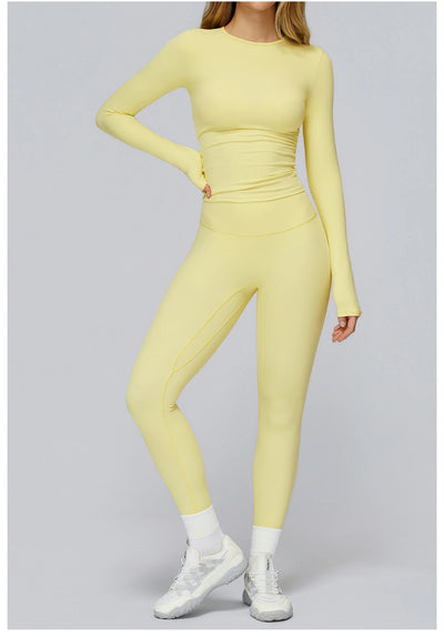 Yoga Sets Women Gym Clothing Fitness Long Sleeve Crop Tops + High Waist Leggings 2PCS Set Workout Sportswear Female Sports Suits