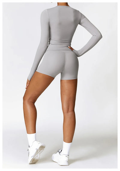 Yoga Sets Women Gym Clothing Fitness Long Sleeve Crop Tops + High Waist Leggings 2PCS Set Workout Sportswear Female Sports Suits