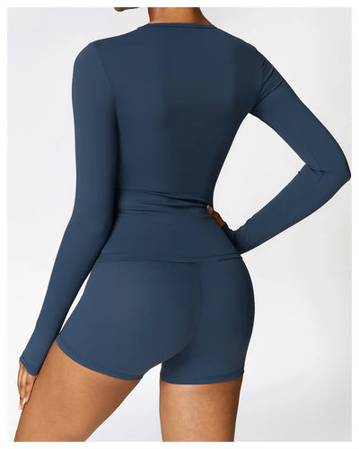Yoga Sets Women Gym Clothing Fitness Long Sleeve Crop Tops + High Waist Leggings 2PCS Set Workout Sportswear Female Sports Suits