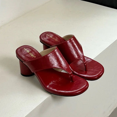 Red Footwear Fashion Round Heels Ladies Slippers Female Flip flops Elegant Women Heeled Slippers Sandals Slides Shoes Pumps