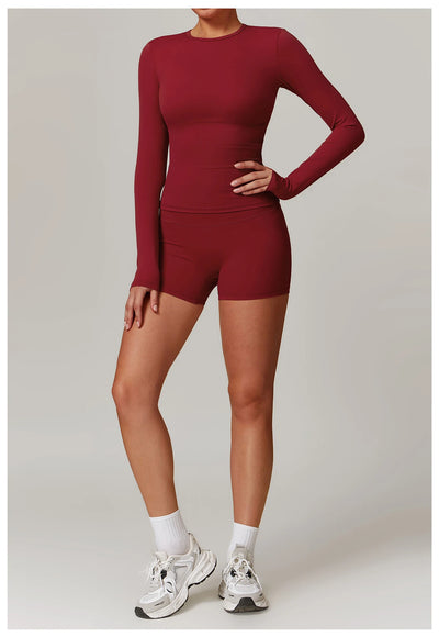 Yoga Sets Women Gym Clothing Fitness Long Sleeve Crop Tops + High Waist Leggings 2PCS Set Workout Sportswear Female Sports Suits