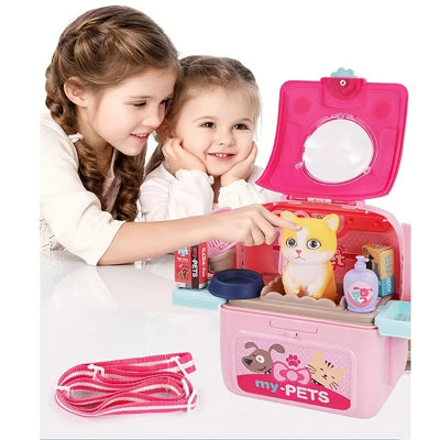 Pet Care Play Set Doctor Kit for Kids, Doctor Pretend Play Vet Dog Grooming Toys Puppy Dog Carrier Feeding Dog Backpack