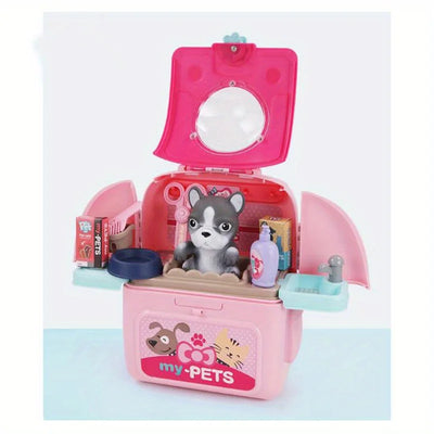 Pet Care Play Set Doctor Kit for Kids, Doctor Pretend Play Vet Dog Grooming Toys Puppy Dog Carrier Feeding Dog Backpack