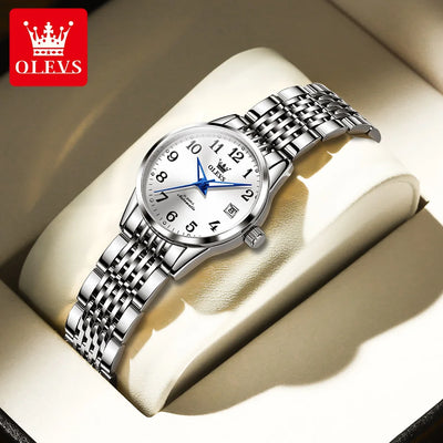 OLEVS 6666 Woman Watch Fashion Simple Digital Scale Ladies Watch Stainless Steel Waterproof Automatic Mechanical Watch for Women