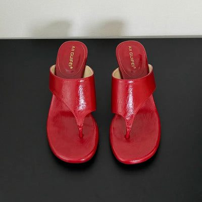 Red Footwear Fashion Round Heels Ladies Slippers Female Flip flops Elegant Women Heeled Slippers Sandals Slides Shoes Pumps