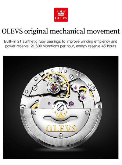 OLEVS 6666 Woman Watch Fashion Simple Digital Scale Ladies Watch Stainless Steel Waterproof Automatic Mechanical Watch for Women