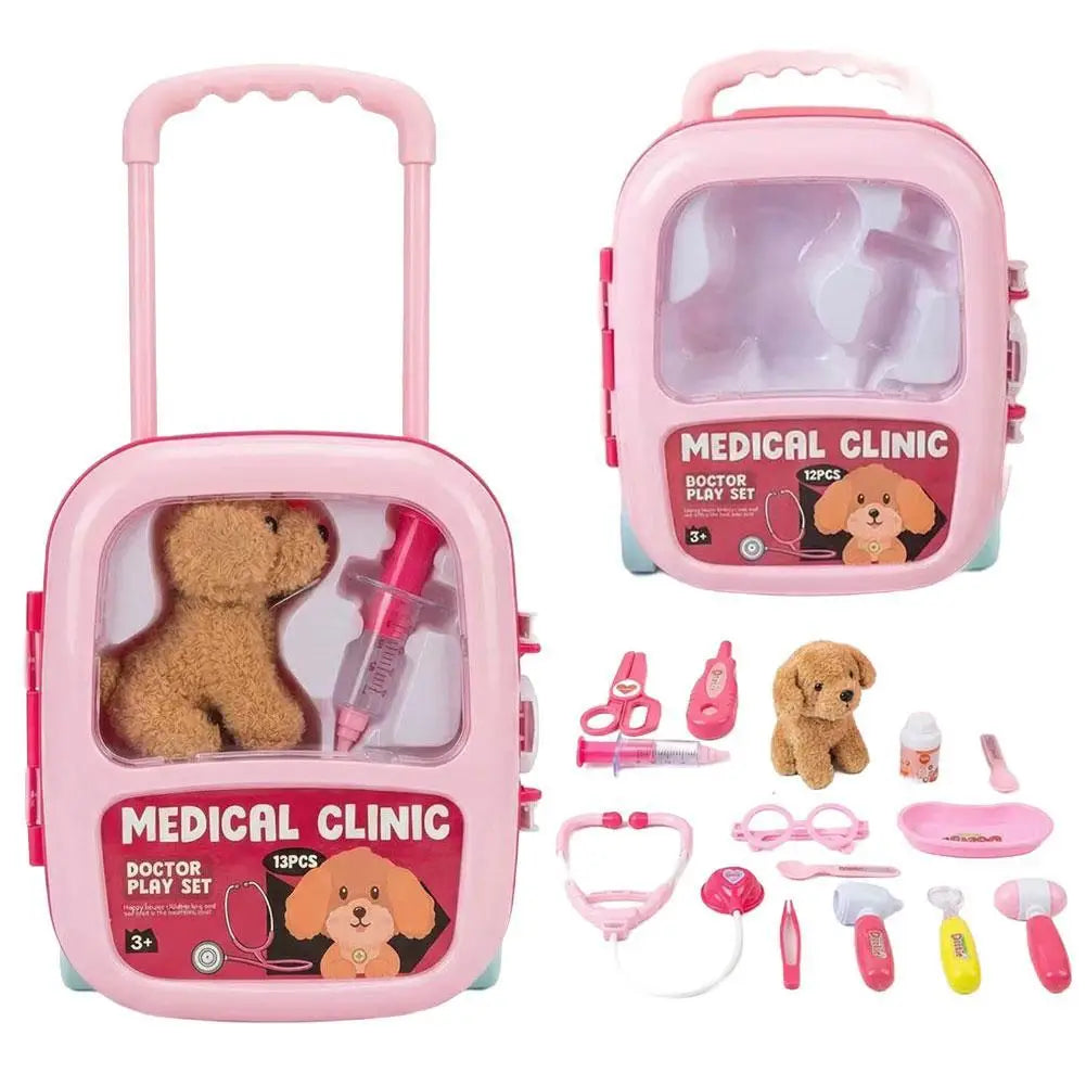 Kids Doctor Kit Pet Care Role Play Toy Set Simulation Suitcase Clinic Carry Case Educational Gift for Children
